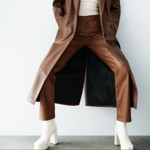 ZARA FAUX LEATHER STRAIGHT LEG PANTS - Picture 3 of 5